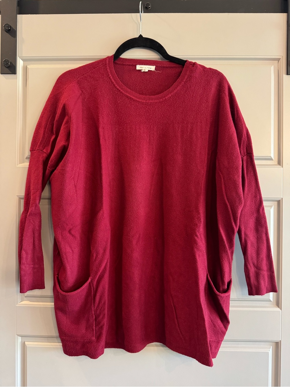 tea n rose Raspberry Red Crewneck Oversized Pocket Sweater